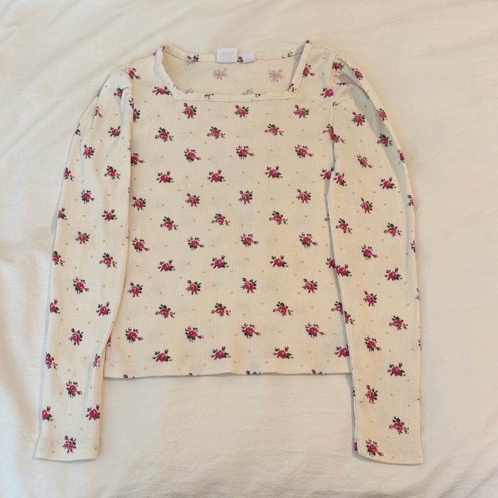 GAP Cream Floral Long Sleeve Top